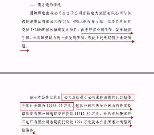 再爆雷！山西國際電力集團子公司被曝1.79億債務違約